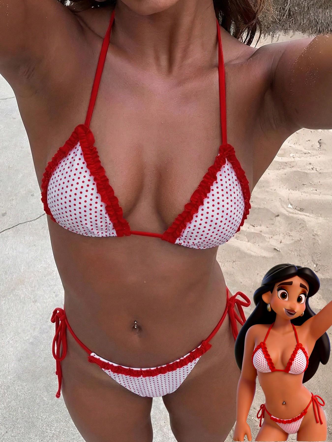 Two-piece Set Women's Gingham Print Bikini Set, Casual Fashion Chic Swim Top & Swim Bottom Set for Beach Holiday Vacation, Ladies Swimsuit for All Seasons, Drawstring Swimsuit Set