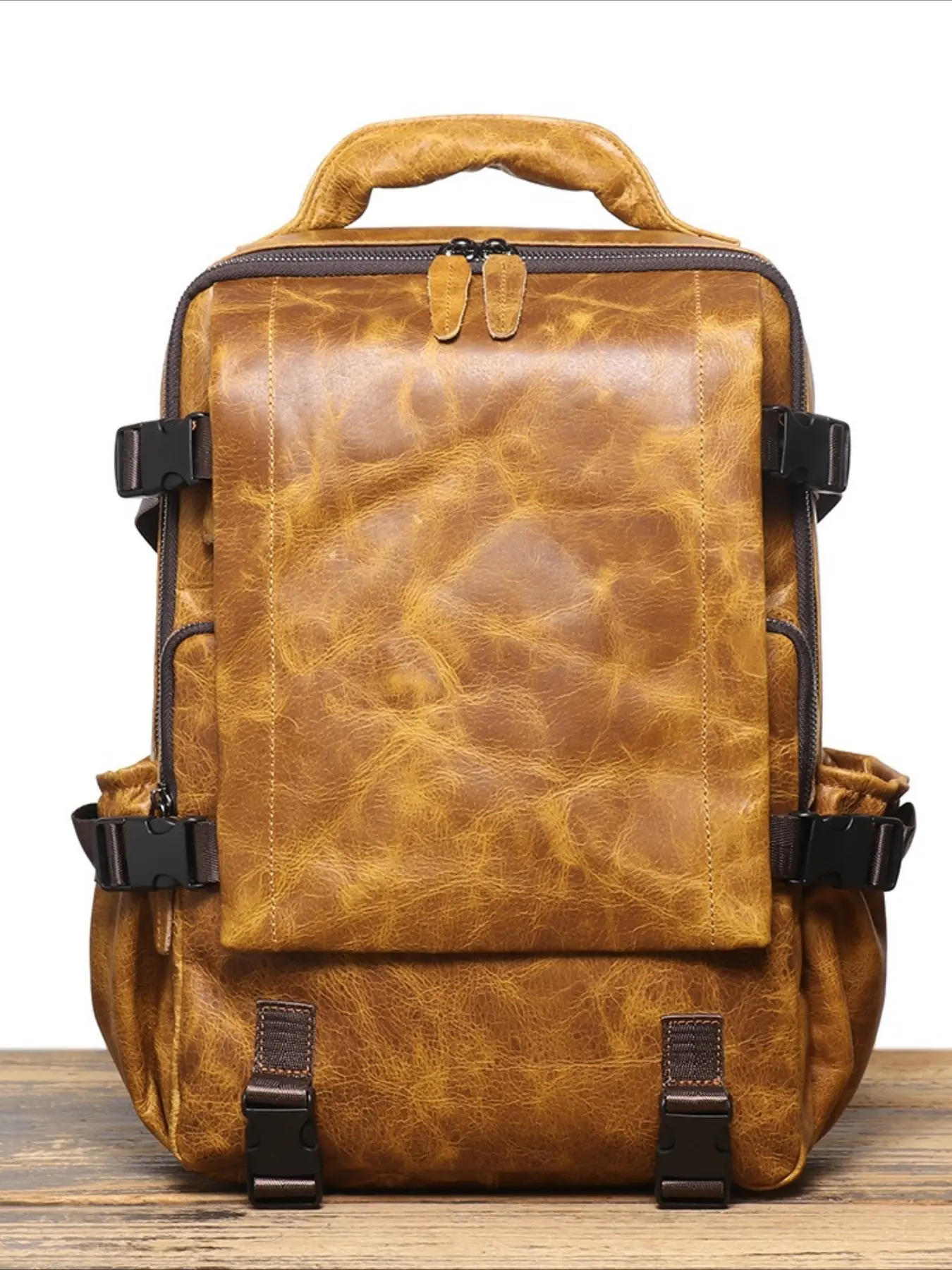 European and American retro leather men's backpack first layer cowhide business travel backpack large capacity leisure computer backpack Laptop Work Bags