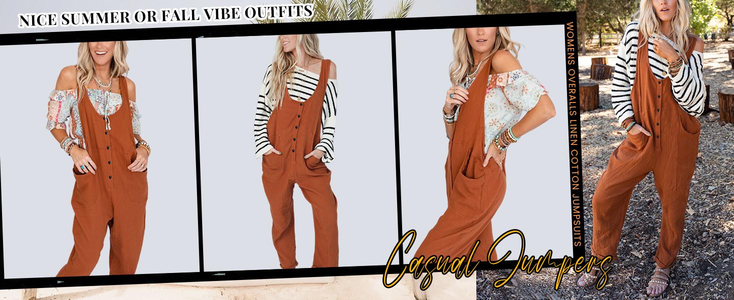Tanming Women's Overalls Linen Cotton Jumpsuits Casual Loose Jumpers Adjustable Straps with Pockets Summer Rust Sleeveless #SpringStatements Tanming Women's Overalls Linen Cotton Jumpsuits Casual Loose Jumpers Adjustable Straps with Pockets Summer Rust Sleeveless #SpringStatements