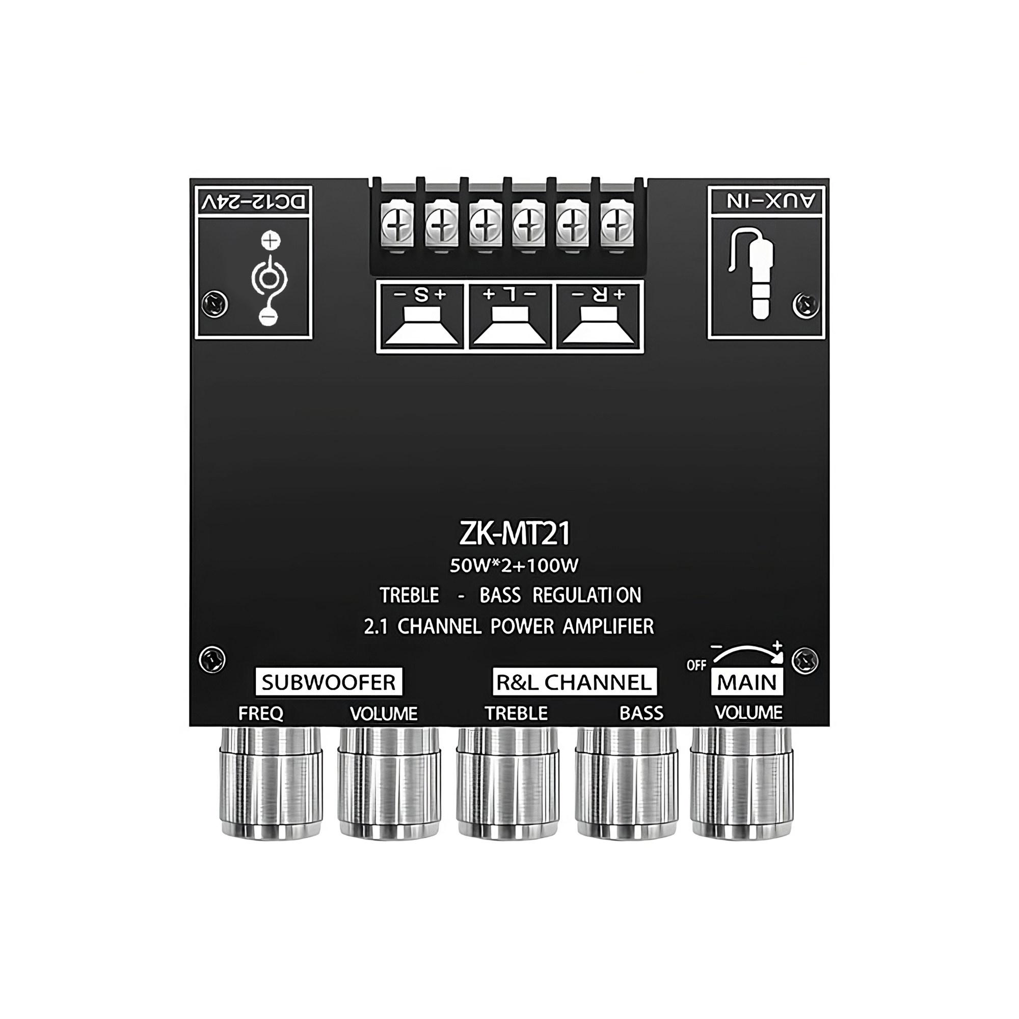 BT Amplifier Board,50W+50W+100W 2.1 Channel Subwoofer Amp Board with Treble/Bass/Sub Control,DC 9-24V, Bluetooth and AUX Inputs, DIY Wireless Speakers AMP Board