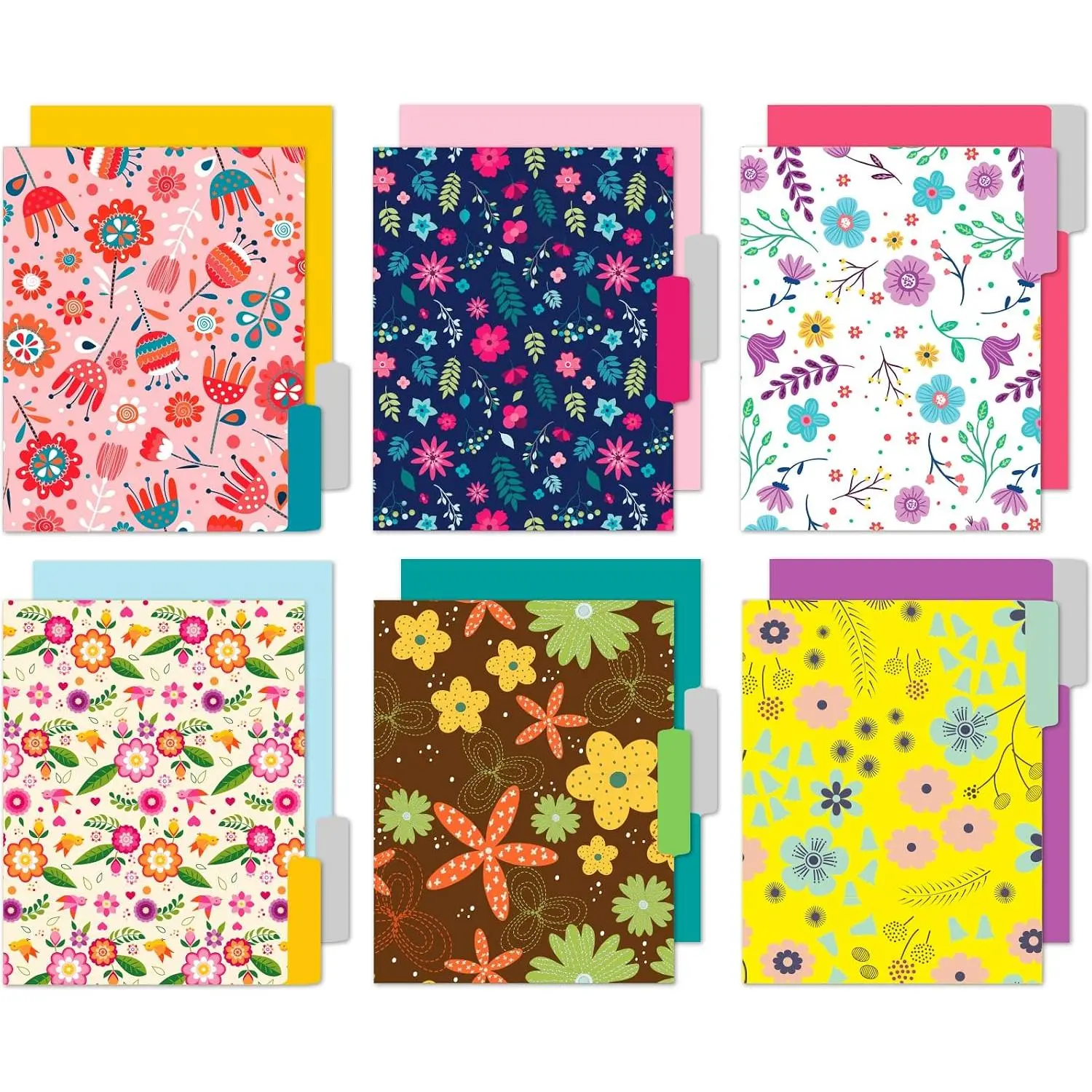 File Folders Letter Size - 12 Pack   Decorative File Folders in Beautiful Colors & Flora Designs - Colored File Folders with tabs - 9.5 x 11.5 Inches