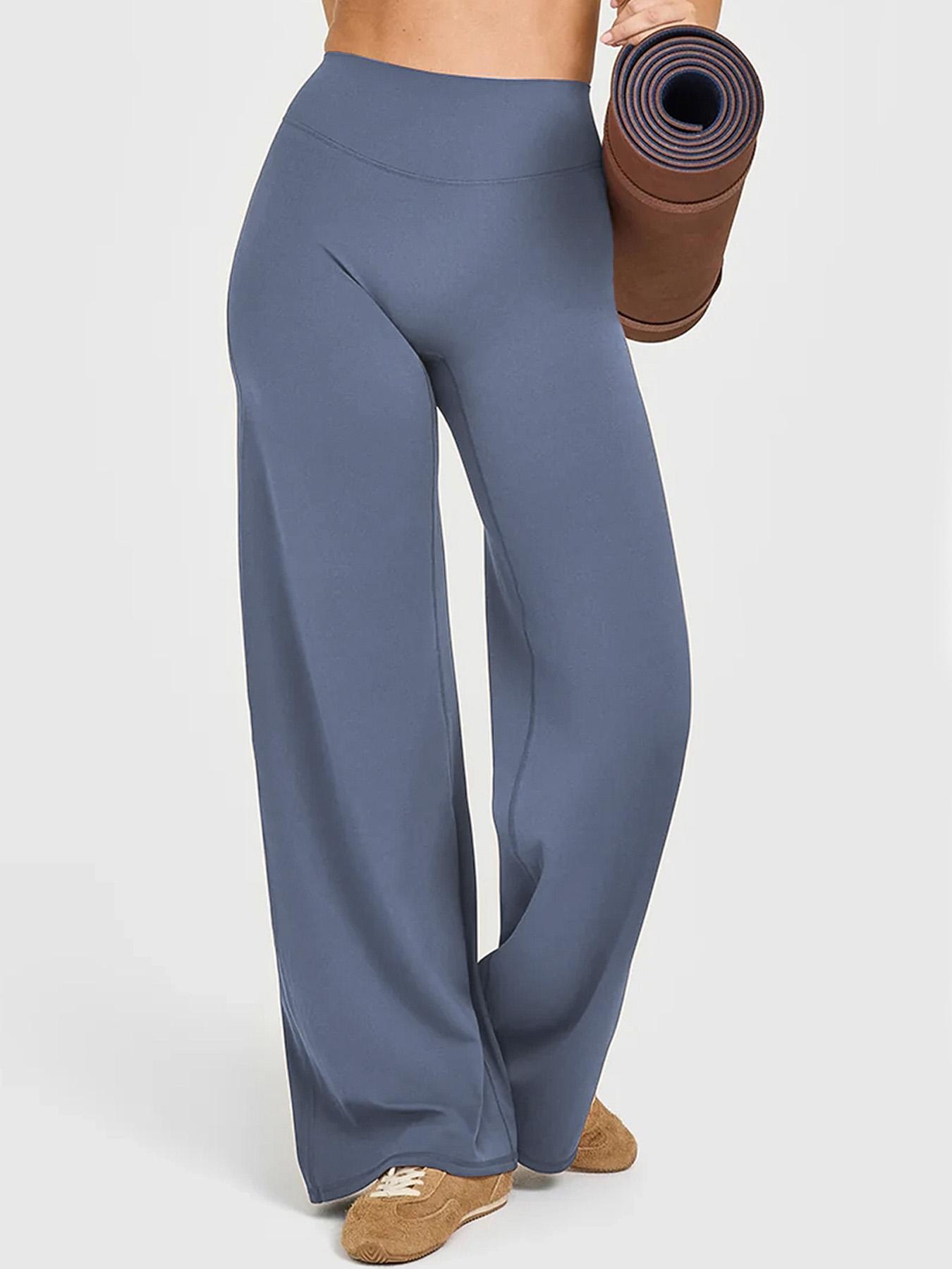 Women's High Waist Straight Leg Pants, Loose Soft Yoga Wide Leggings, Pilates Running Fitness High Waist Straight Leg Pants, Solid Color Leggings