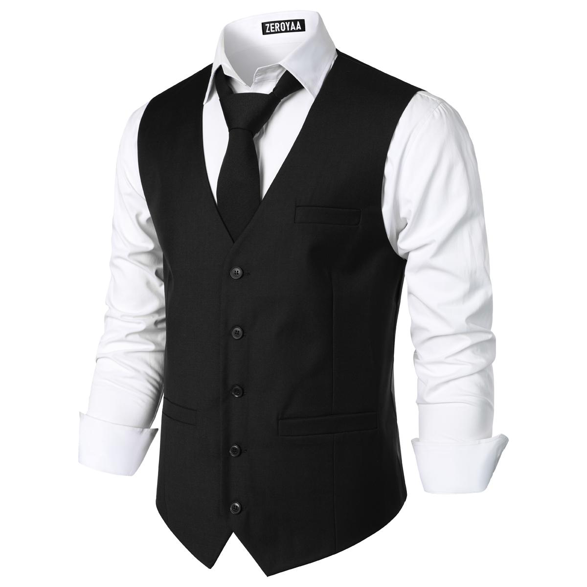 ZEROYAA Men's Hipster Urban Design 3 Pockets Business Formal Dress Vest for Suit Tuxedo
