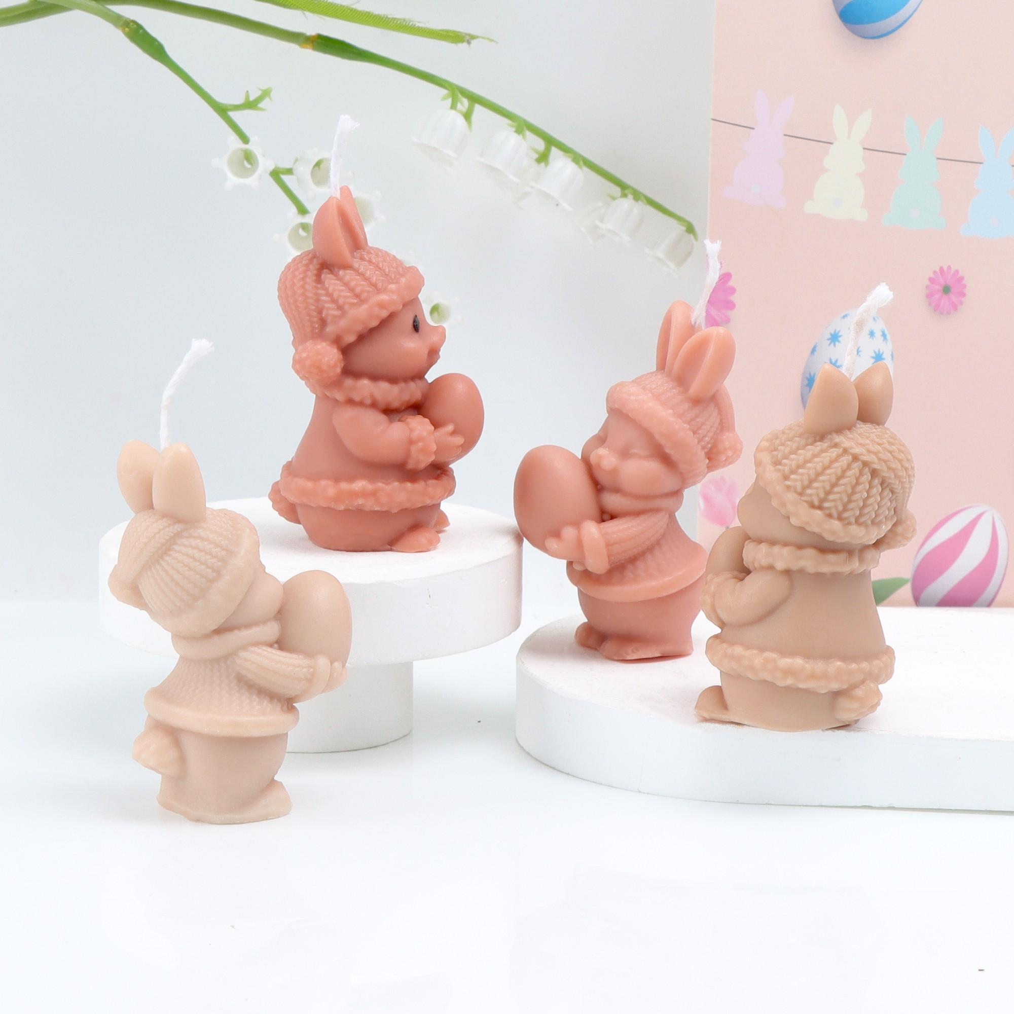 3D Easter Bunny Holding Egg Silicone Candle Mold, Cute Rabbit Hug Egg Wax Mould for DIY Scented Candle Soap Resin Plaster, Spring Easter Decor Craft Gift