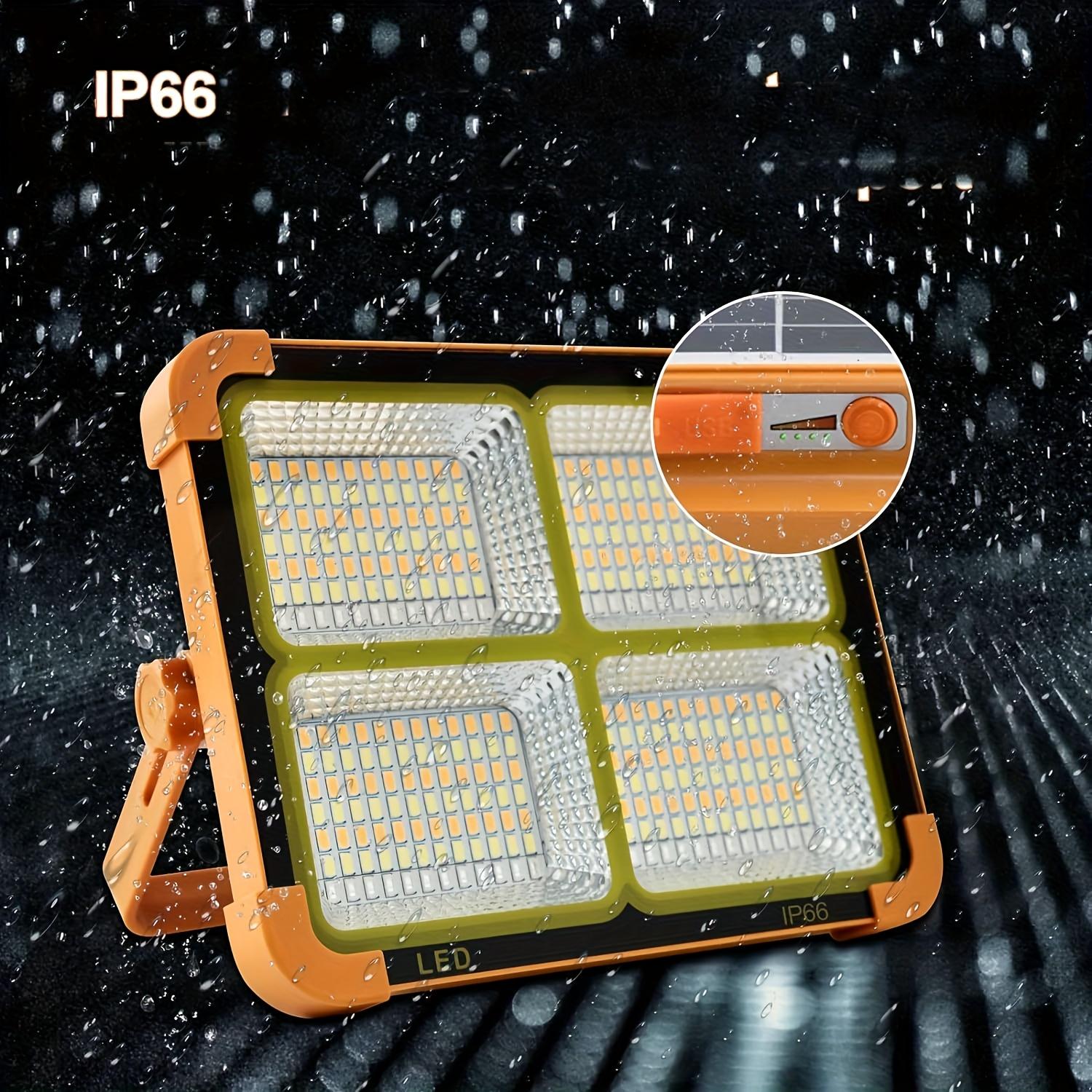 Solar Rechargeable Work Light, IP66 Waterproof LED Floor Light with Stepless Brightness for Mechanic Camping Fishing Car Repair Emergency Worklight for Hurricane