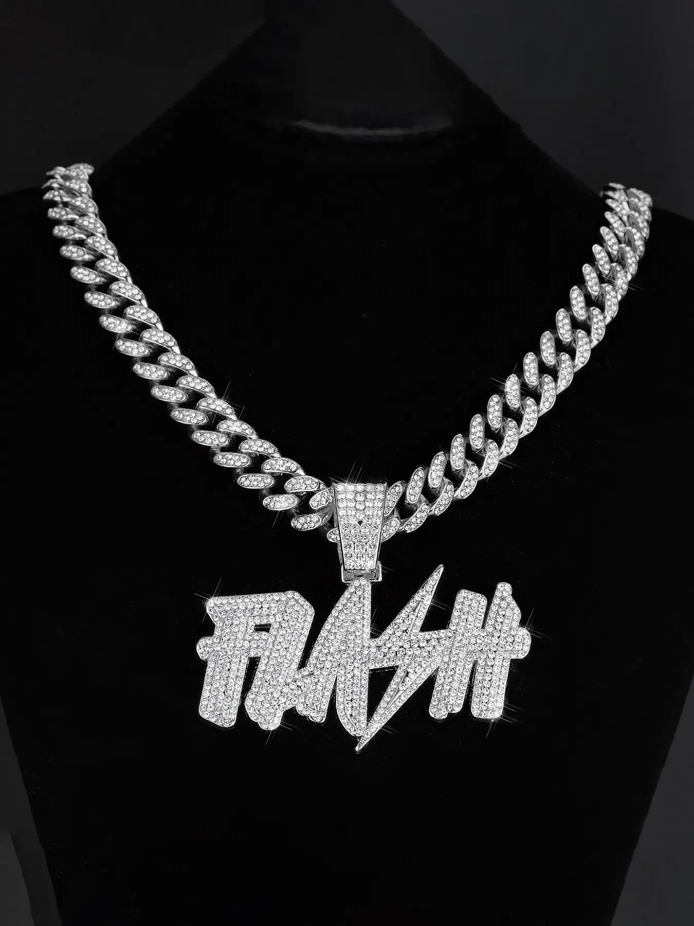 2pcs Flash Letter Pendant Necklace, Hip Hop Rap Style, Full Diamond Pendant, Party Wear, Fashion Jewelry Combo, Trendy Accessory