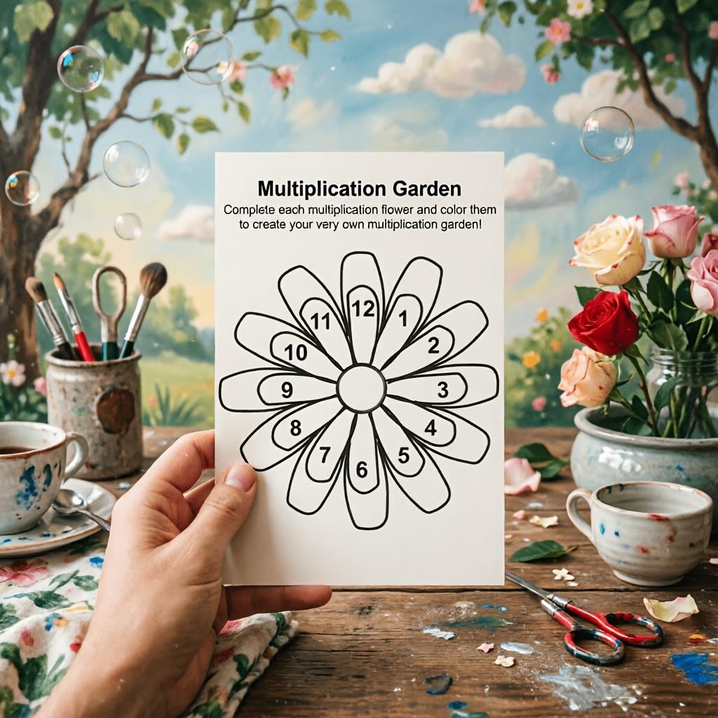 Multiplication Flower Activity Sheets 0-12 Learning, Math Supplement Practice, Multiplication Garden Table, 12 Pcs Educational Toys