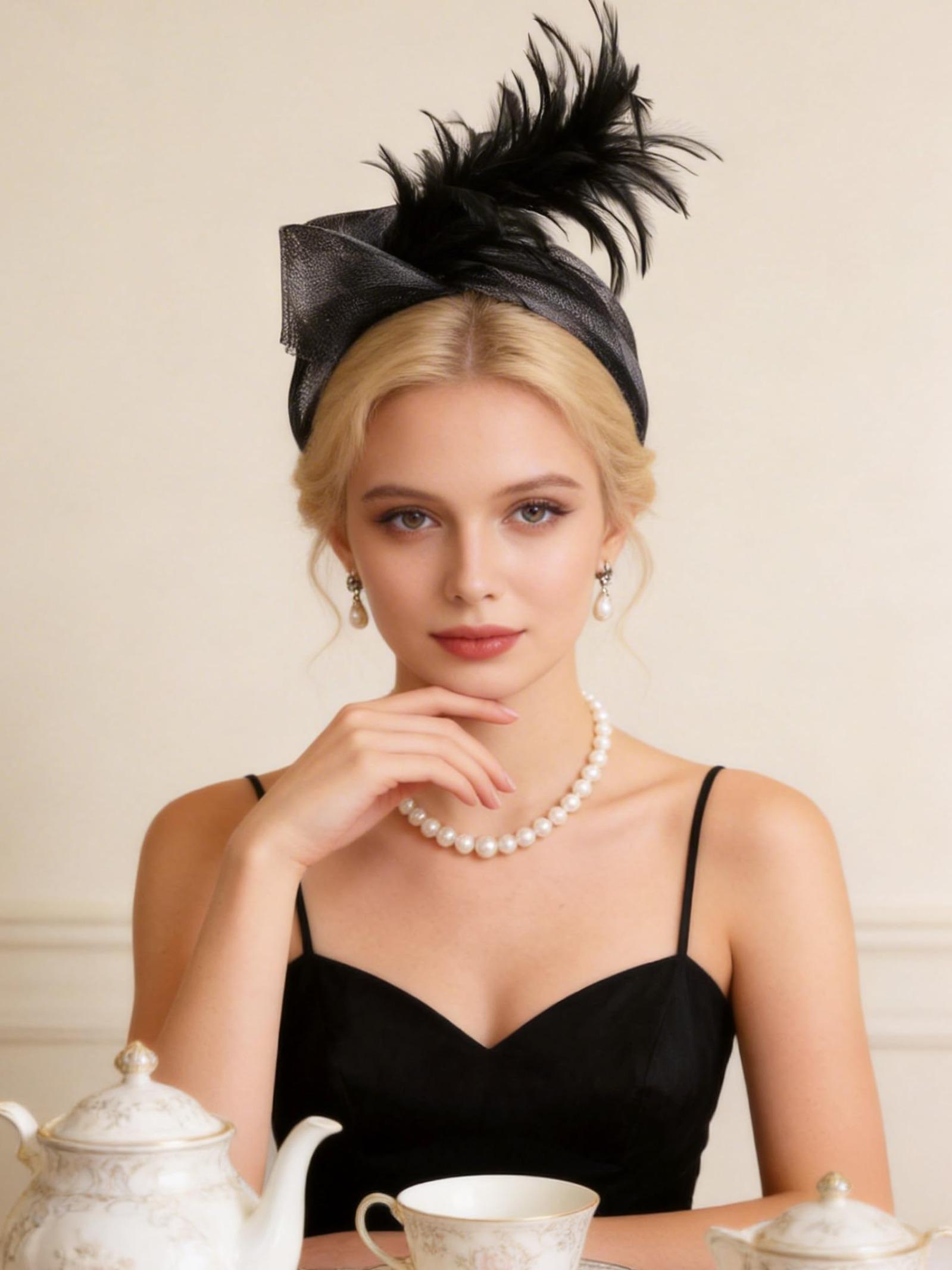 Feather Fascinators Headband Women's Tea Party Hat for Kentucky Derby, Cocktail, Wedding, Fancy Dress Party for Evening Wear and Special Occasion Vintage Looks Brooch Sweet and Cute Women's Hair Accessories ﻿