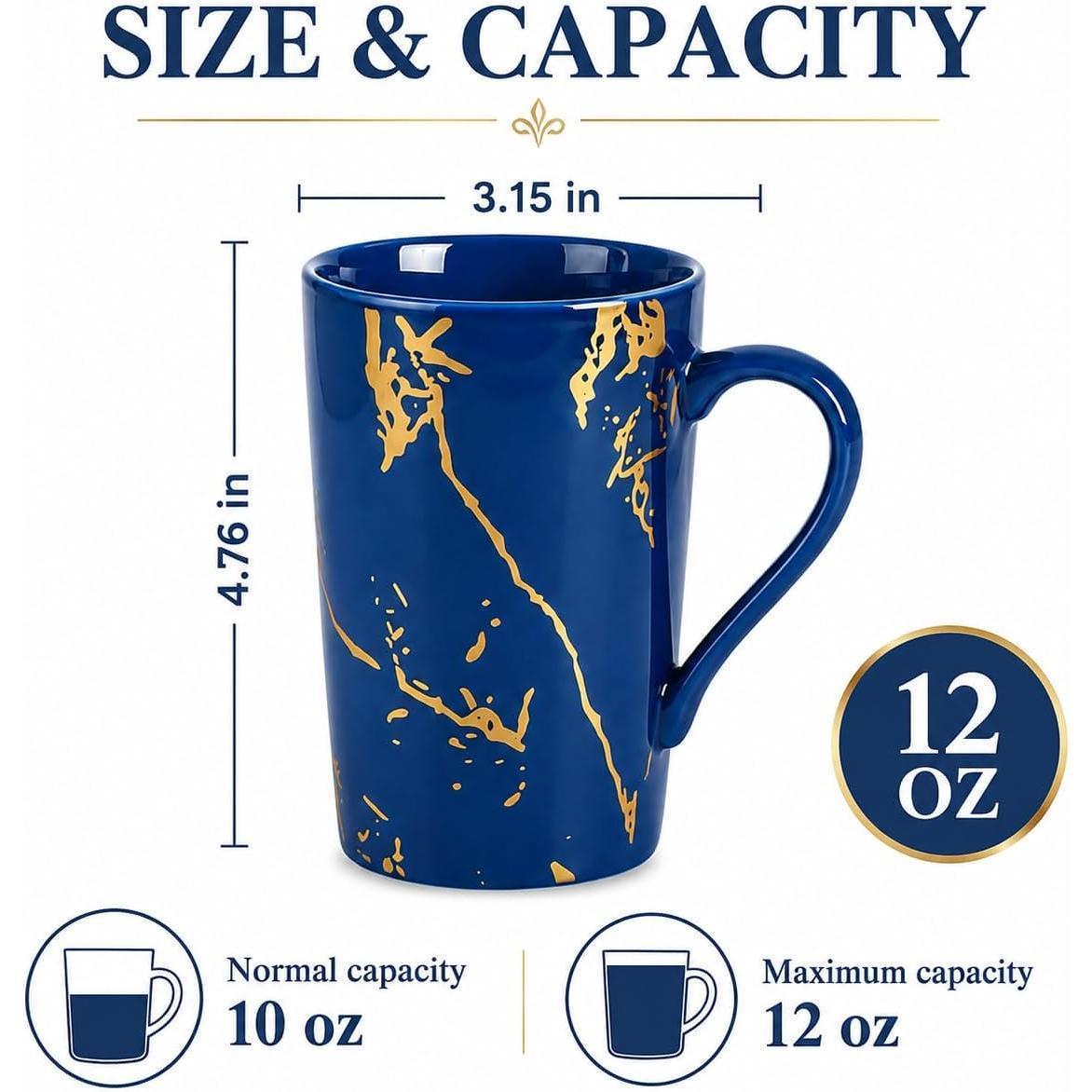 12 oz Porcelain Coffee Mugs, Set of 6, Blue | Set of 6 blue 12 oz porcelain mugs for coffee, , latte, cappuccino, cocoa, and everyday use.