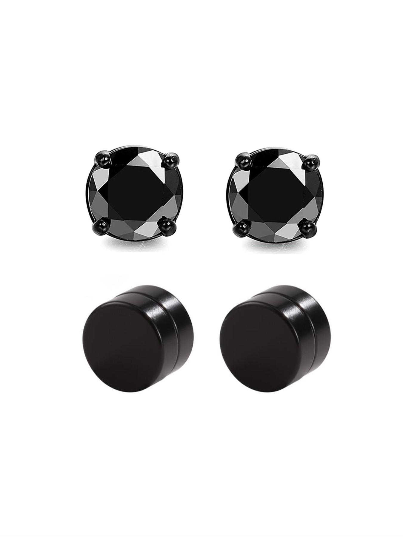 4pcs Classic Round Magnetic Ear Cuffs, Fashionable Simple Zircon Earrings, Pain-Free Wear, Unisex Jewelry, Daily Accessory