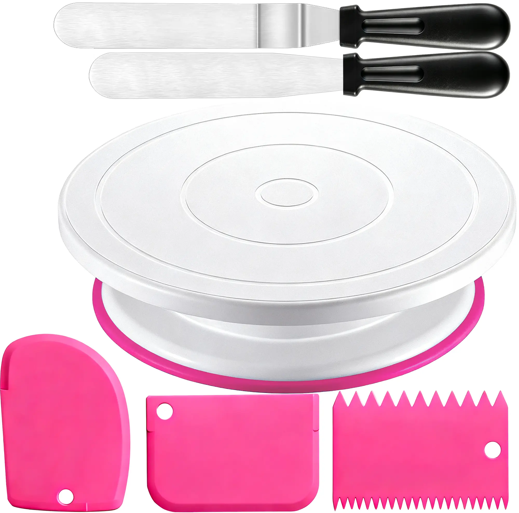 Cake Decorating Kit with Turntable for Beginners, 11 Inch Cake Turntable with Ball Bearing, Cake Scraper Set 3 Piece, Stainless Steel Frosting Spatula Set, Cake Decorating Tools for Home Bakers