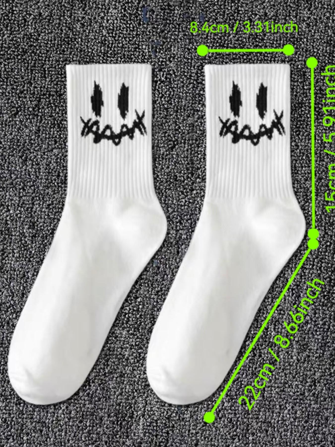 10 Pairs Ghost Face Graffiti Prints Long Socks, Trendy Basketball Sports Mid-Calf Socks, Random Style, All Seasons Fashion, Casual Daily Socks