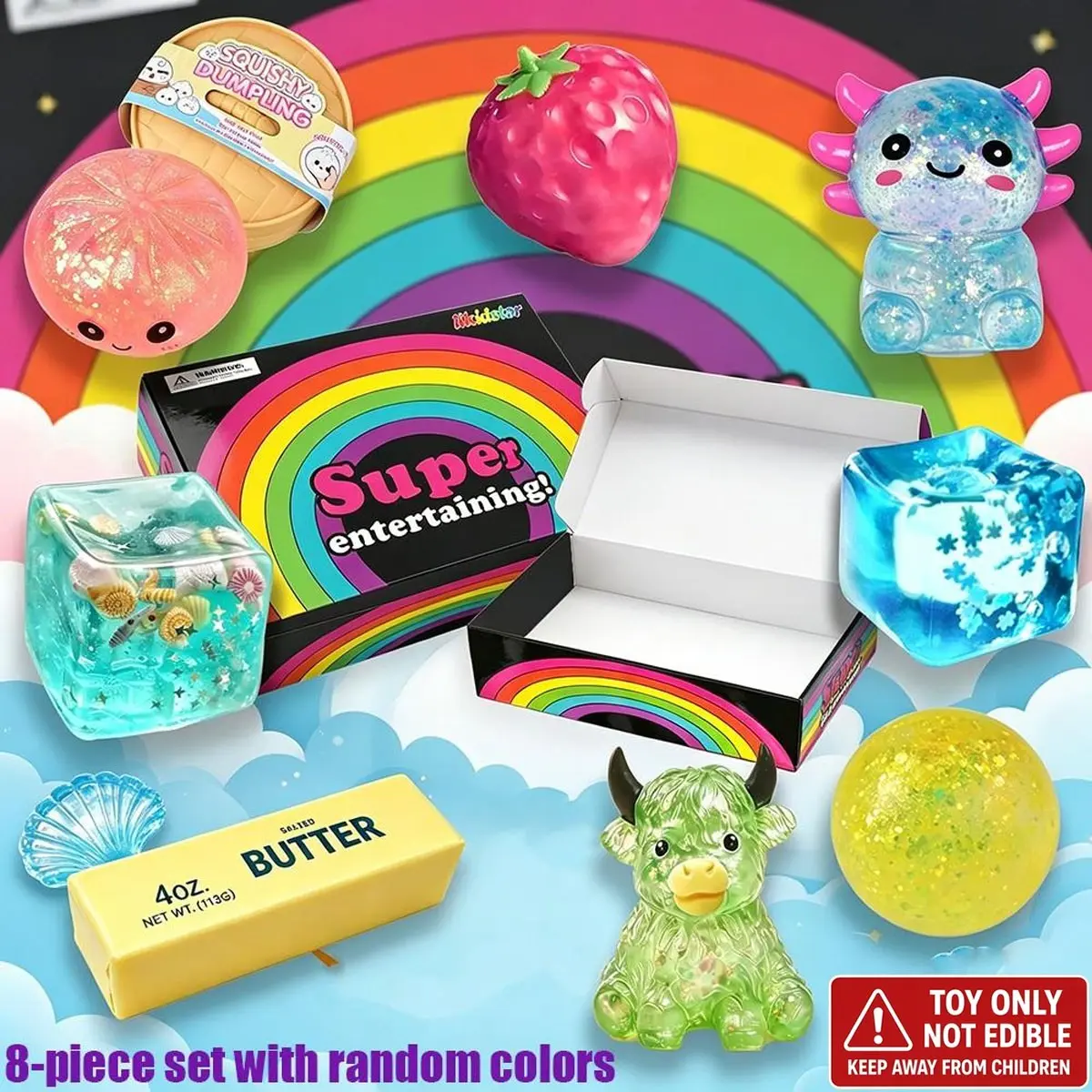 8-Piece Set Holiday Surprise, Soft Tpr Glitter Malt Candy Squishy, Sparkly Squishies, Glittery Squishies, Creative Sugar Sculpture, Sugar Dumpling Squishy, Anxiety Relief, Festive Gift, Desk Decor Toy