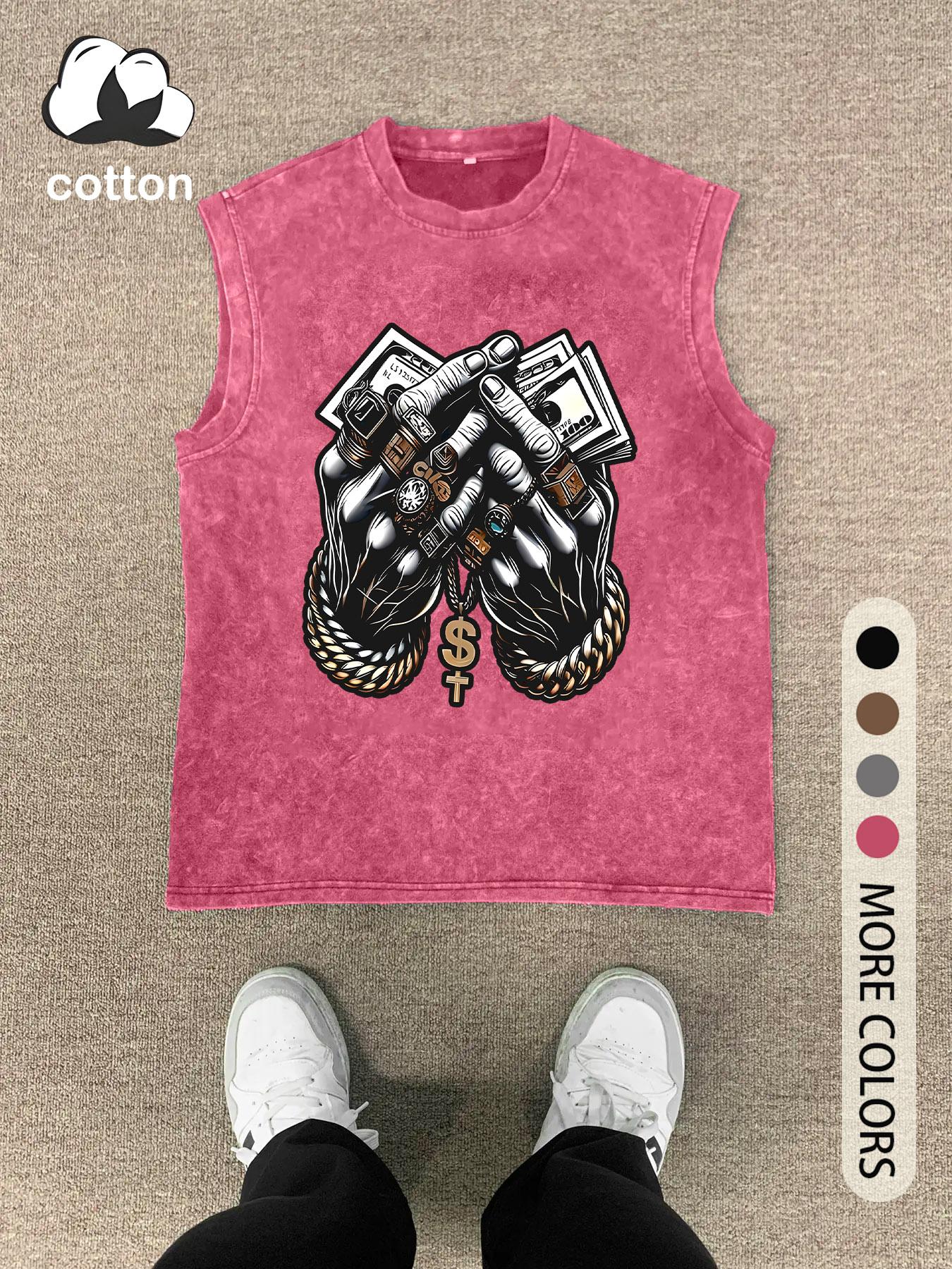 Men's Vintage Graphic Print Round Neck Tank Top, Soft Knit Regular Fit Casual Fashion Sleeveless Fitted Top for Summer, Men's Clothes for Daily Wear, Socks