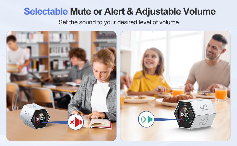 Ticktime Pomodoro Timer Cube, Productivity Timer, Pause & Resume, Silent & Adjustable Sound Alert, for ADHD, Task, Work, Study, 3/5/10/15/25/30min & Custom Countdown