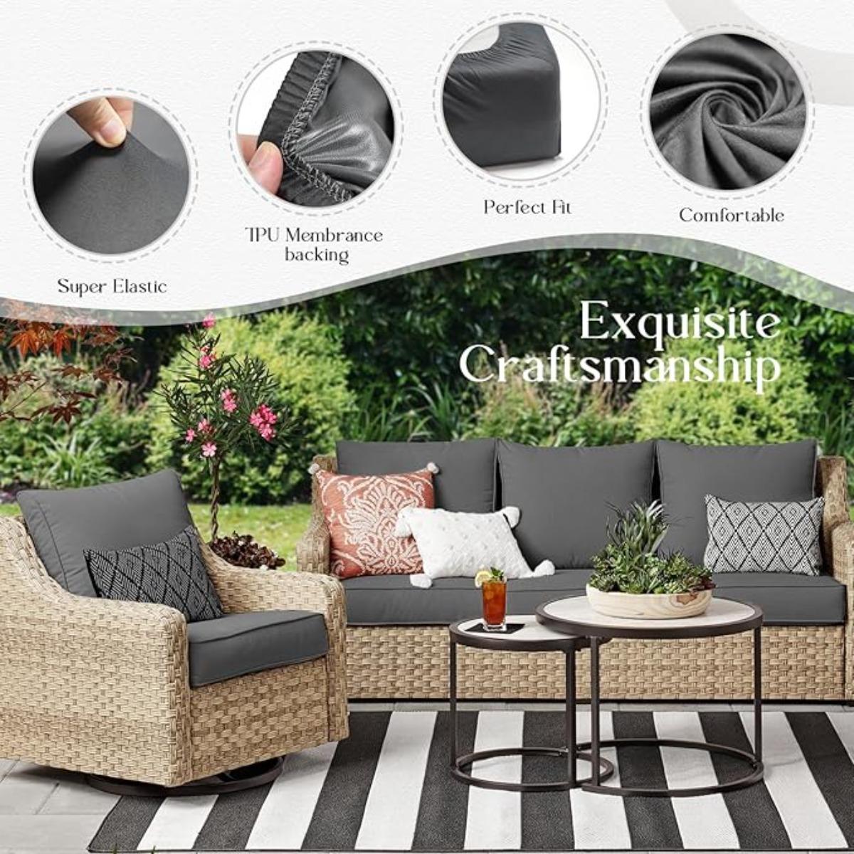 8Pcs Stretch Outdoor Cushions Covers Waterproof Patio Cushion Covers Replacement Couch Cushion Covers for Outdoor Patio Furniture Outdoor Chair Cushion Covers Soft Slipcovers
