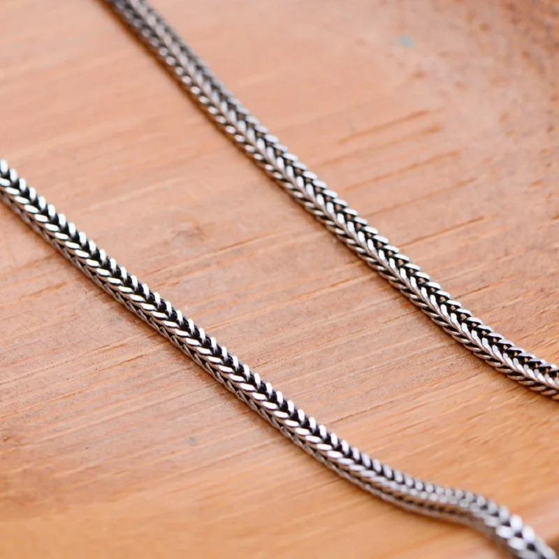 Pure S925 Sterling Silver Bright Classical Chopin Link Weave Fox Tail Pendant Chain Necklace 1.6mm Thick Men Woman Fine Jewelry