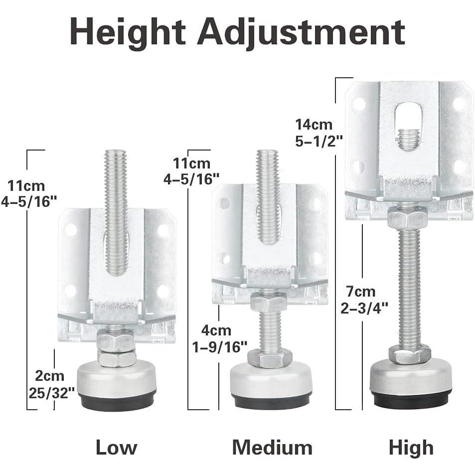 4 Pack Heavy Duty Leveling , Furniture  Adjustable Load Levelers Foot, Leveling Height for Workbench Cabinet Pool Table Bench Machine Cabinet Refrigerator  (4000 lbs Load Capacity)