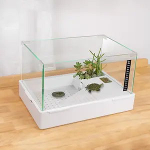 Scratch-Resistant Glass Turtle Tank (15.7×11.8×10 Inch) with Water Filter - Durable Reptile Habitat for Aquatic/Terrestrial Pets, Baby Turtles & Fish | Anti-Scratch Clear Terrarium Aquarium Combo