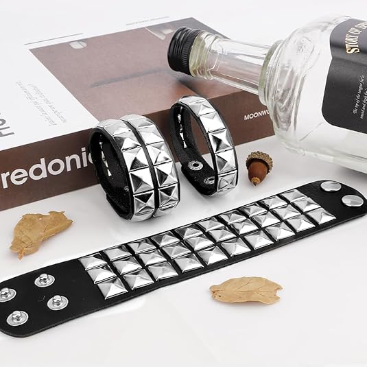 Studded Bracelet, 3 pack 80s Cuff Wristband, Punk/Goth/Emo/Spiked/Leather Bracelet for Men Women Studded Bracelet, 3 pack 80s Cuff Wristband, Punk/Goth/Emo/Spiked/Leather Bracelet for Men Women