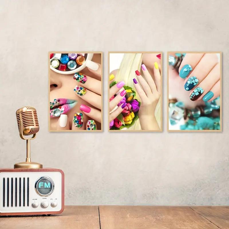 Nail Art Canvas Painting without Frame, 3 Counts/set Nail Art Pattern Wall Art, Wall Decor for Home Living Room Bedroom, Ornaments