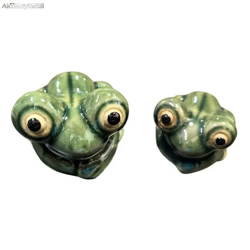 2-Pack Cute Big Eye Frog Shiwan Ceramic Figurines, Bonsai Fish Tank Decor, Rockery Ornament Accessory, ceramic frog figurine, cute frog decor, aquarium decor, fish tank ornament, bonsai decor,mini frog statue, rockery ornament, plant pot decoration