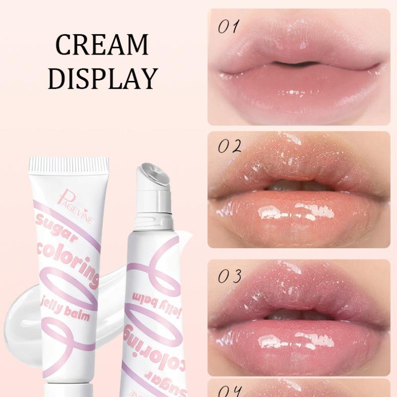 1PC Tinted Lip Jelly 4 Colors PAGEVINE Sugar‑Coloring Balm Light‑Tint Formula Long‑Lasting Hydrating Pastel Squeeze Tube For Date Natural‑Look Lip Cosmetic Gift