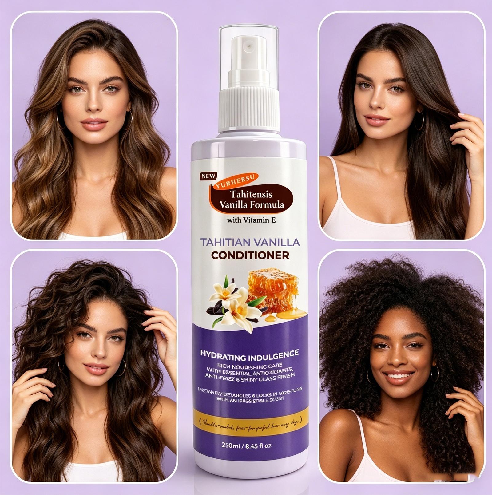 Tahitian Vanilla Hair Mist Infused Honey & Vitamin E Hydrating Anti-Dandruff Conditioning Heat Protectant Spray, Smooth Frizzy Hair Long Lasting Moisture Leave-In Hair Care For Dry Damaged Hair Daily Travel Liquid Haircare Formula