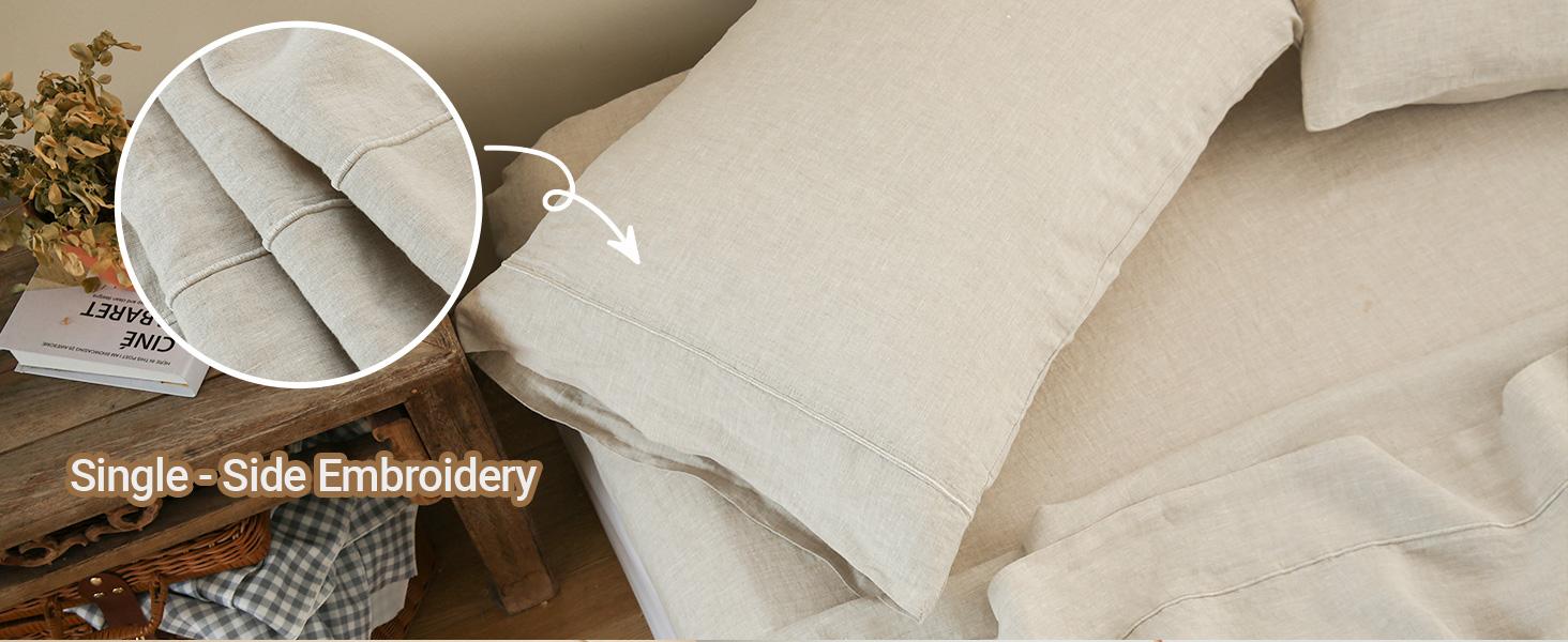 Simple&Opulence 2-Pack 100% French Linen Pillowcases - Washed Solid Color Embroidered, Soft Durable Breathable Cooling Minimalist Bed Linens - Bedroom Decor Decor Inspo Gift Option for TikTok Shop Summer Sale