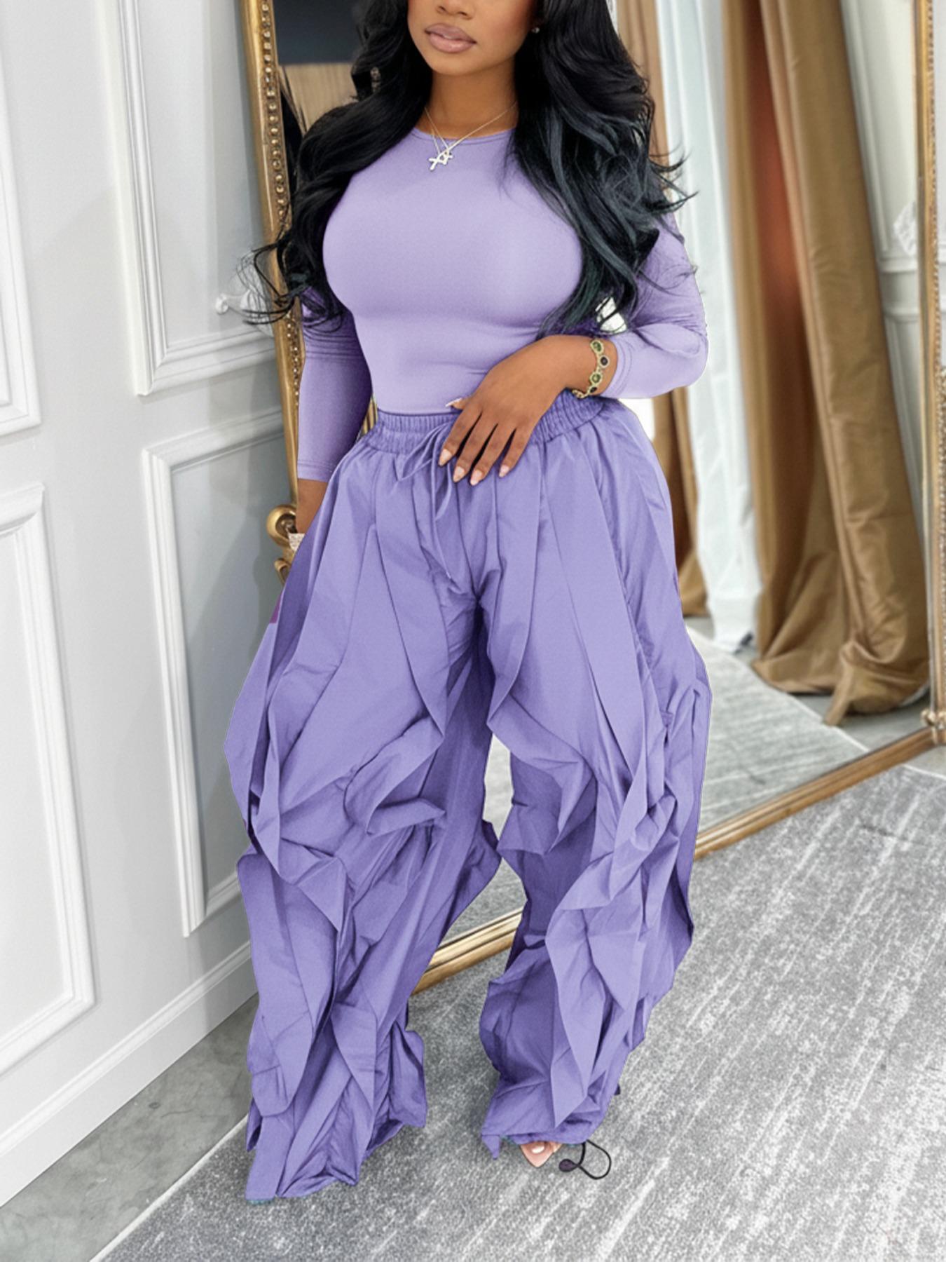Women's Slim-Fitting Fitted Top & Wide-Leg Pants Set, Ladies' Unique Casual Chic Commuter Ensemble, Outfit, Clothes, Womenswear, Spring and Fall