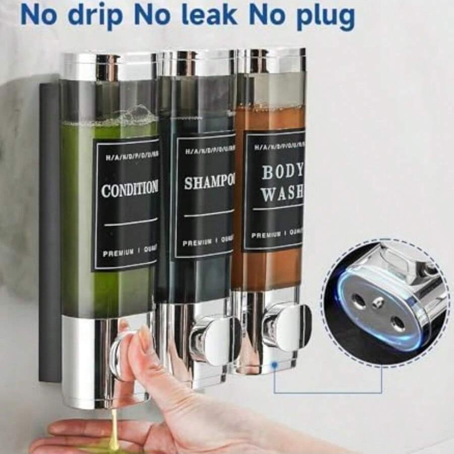 Shower Soap Dispenser Wall-Mounted No-Drill Shampoo Conditioner Dispenser for Shower Walls, Hair Care Liquid Dispenser for Bathroom Hotel Use