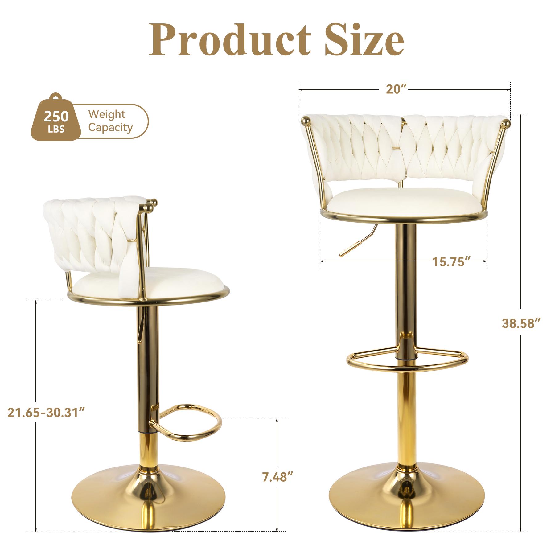 Velvet Bar Stools, Counter Height Bar Stools with Low Back, Gold Swivel Bar Stool for Kitchen Island, 360° Swivel Bar Chairs for Kitchen Island,Bar Pub