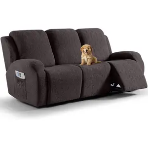 Recliner Sofa Covers, 8-Pieces Stretch Recliner Couch Cover Soft Reclining Slipcover Furniture Protector with Elastic Bottom for Kid, Pets (3 Seat,Chocolate)