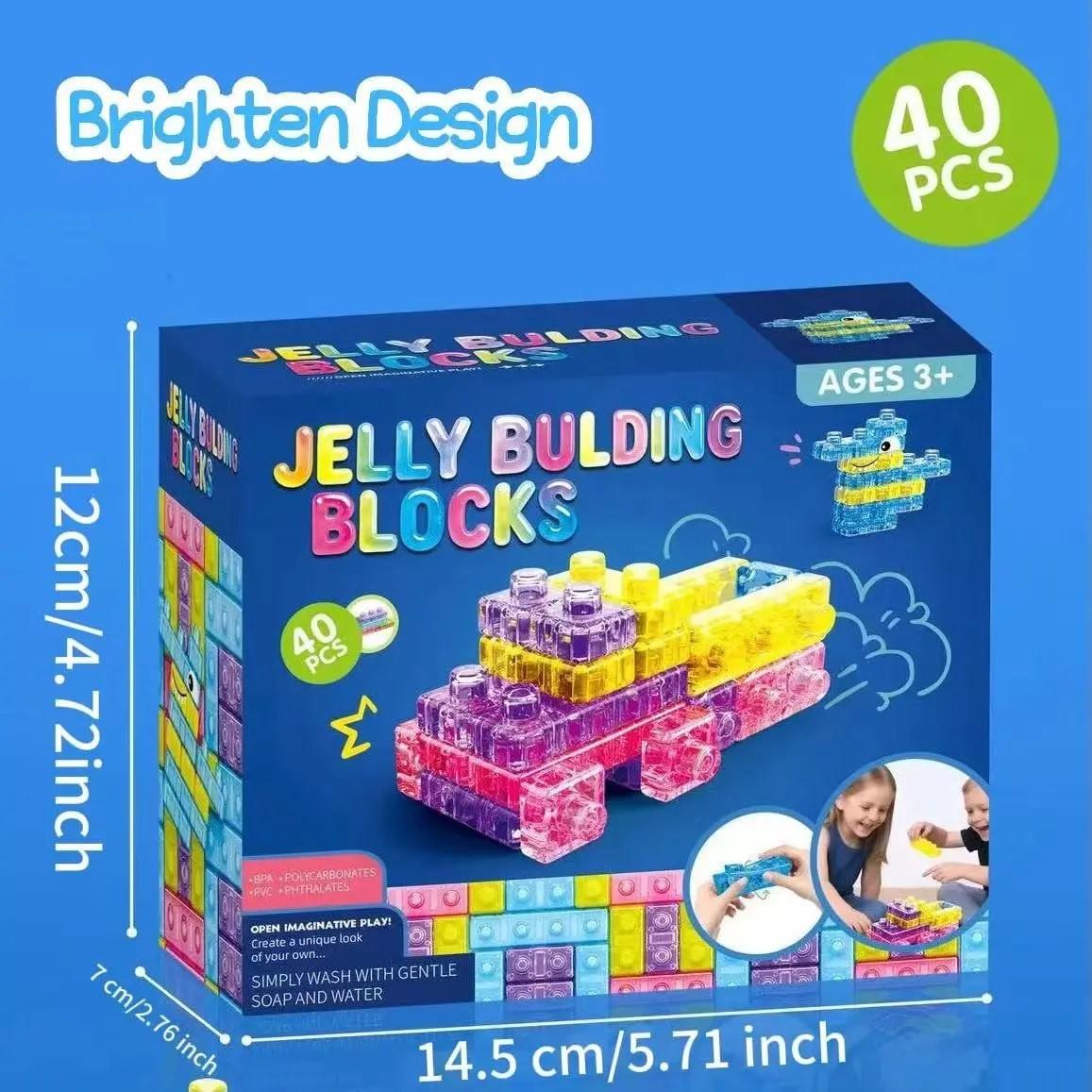 Multi-colored stackable jelly building block toy set, jelly soft building blocks, non-toxic sensory tactile toy, safe, soft, squeezeable and stretchable, suitable for early education and STEM creative building for children aged 3 and up, birthday gift.