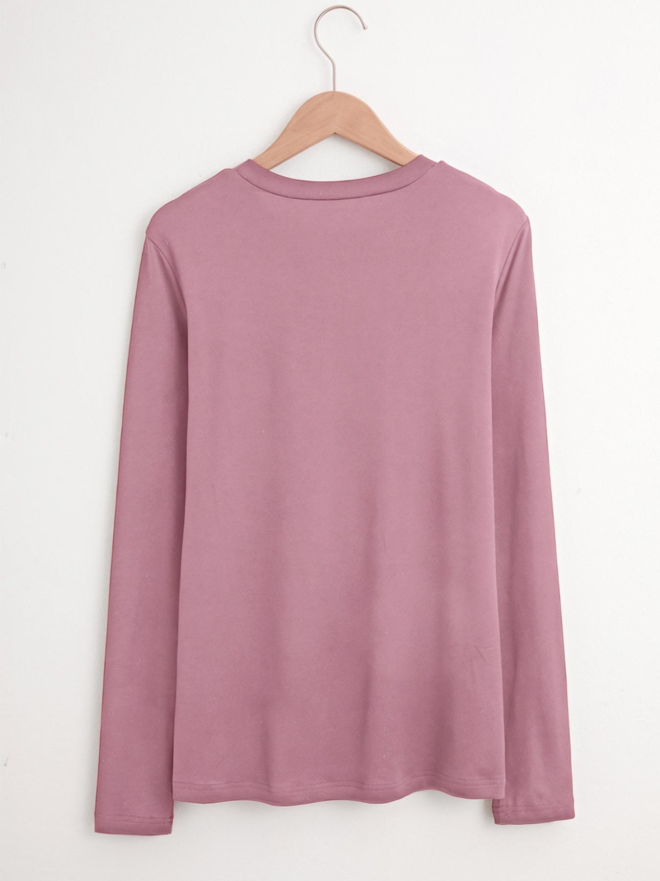 Women's Letter & Reindeer Print Round Neck T-shirts, Casual Long Sleeve Crew Neck T-shirts for Fall & Spring, Women's Clothes for Daily Wear