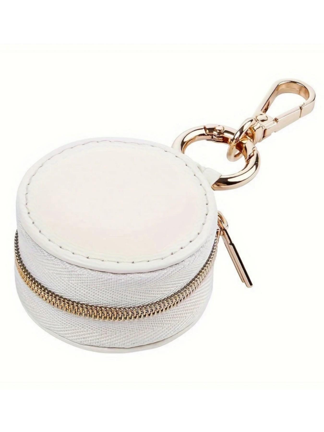 PU Leather Mini Jewelry Box Keychain, Portable Simple Accessory Holder, Travel Bag Pendant, Women's Earrings Rings Storage Case