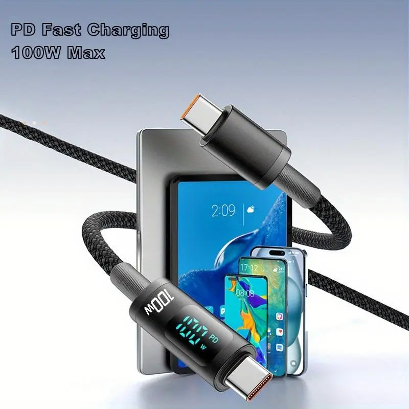 100W Max Fast Charging Type-C to Type-C Cable, High-Speed Data Sync, for iPhone 15/16, for MacBook Air/Pro, for iPad, for Samsung Xiaomi Other Devices