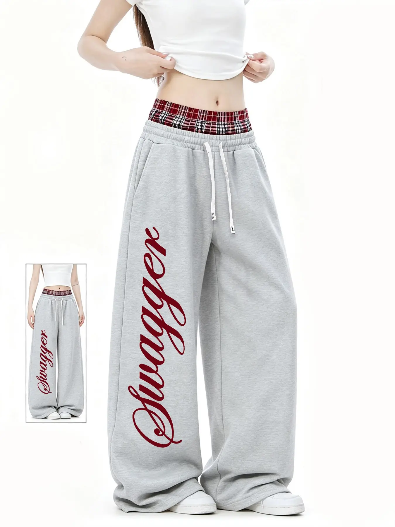 Women's Casual Jogger Pants, Dual-Layer Waistband Design, Fun Letter Print, All-Season Comfort, Versatile Long Trousers
