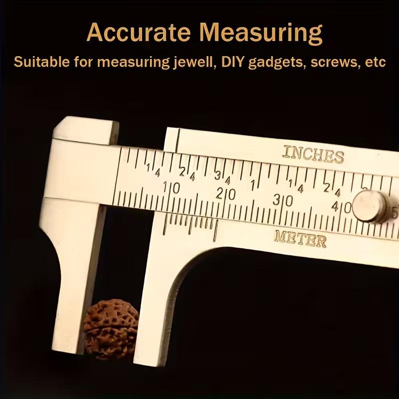 Mini Vernier Caliper 100mm, Brass Pocket Size, Dual Scale, Copper Material, Metric & Imperial Measurements, Portable Precision Tool