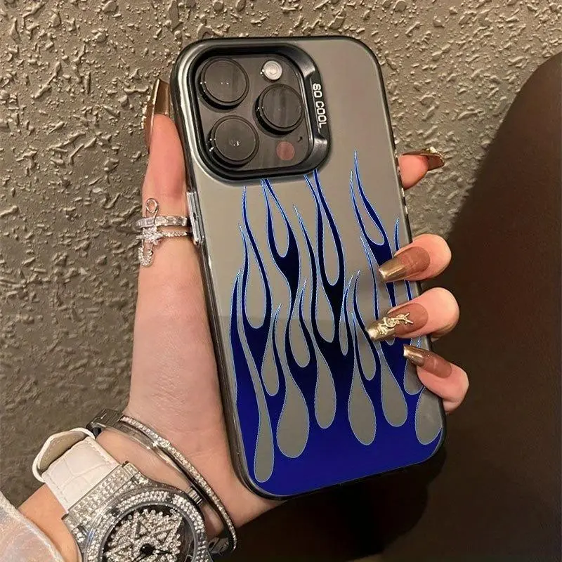 Silicone Shockproof Durable Smartphone Protective Cover - 1.2mm Military-Grade Cellphone/Mobile Phone Casing, Strapless, Non-Slip, Blue Flame Pattern Slim Mobile Phone Accessory, Anti-Yellowing, Fit for iPhone 18 Pro Max,17,16 Plus,15,14,13,12,11,Air E, P