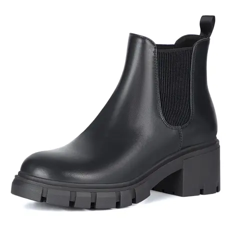 Athlefit Women's Classic Chic Slip-On Chelsea Ankle Boots - 2.3-Inch Low Chunky Comfortable Heels, Round Toe, Lug Outsole Footwear for Daily Wear, Office Work Walking Shoes