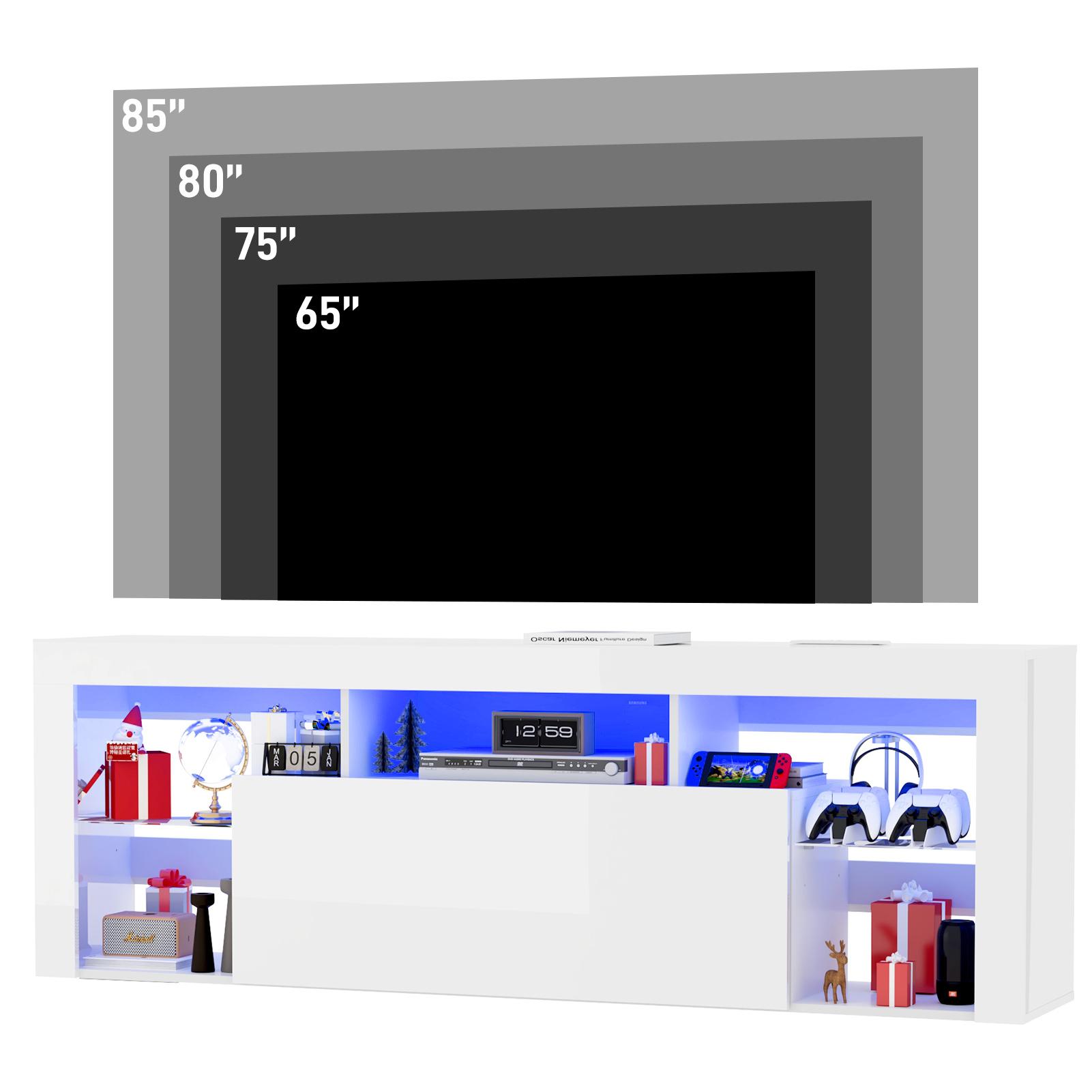 Floating TV Stand for 65/70/75/85 inch inch TV, High Gloss Led Gaming Entertainment Center with Storage and Shelf, Wall Mounted TV Console Table with Lights, White/Black Furniture Living Room Organization Home