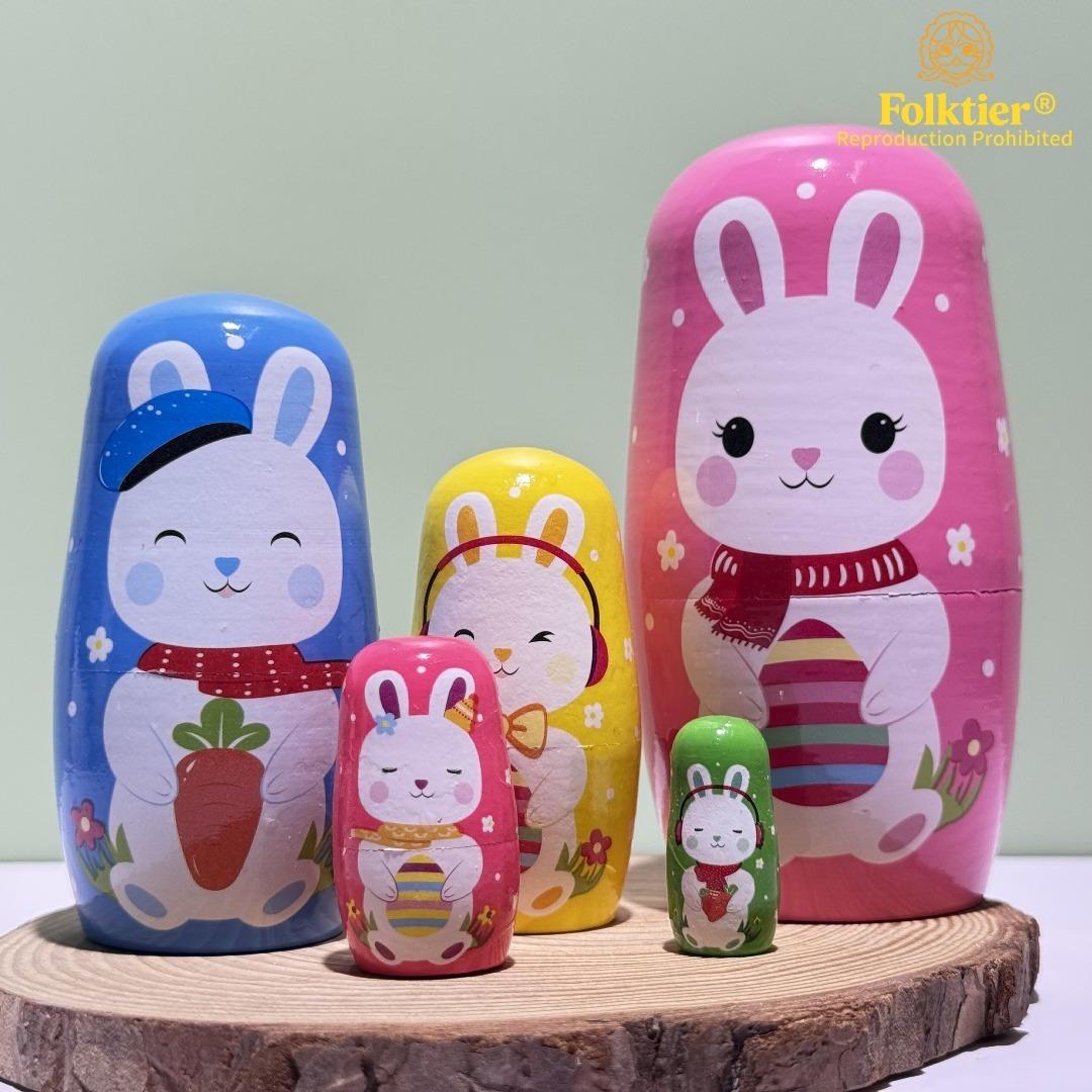 1 Set Russian Nesting Dolls,  Little White Rabbit Matryoshka Dolls, Wooden Educational Toys for Kids, Crafts & Collectible Souvenirs, Ideal Gifts for Christmas Halloween Easter Thanksgiving Valentine's Day Ramadan New Year Birthday Party Wedding.