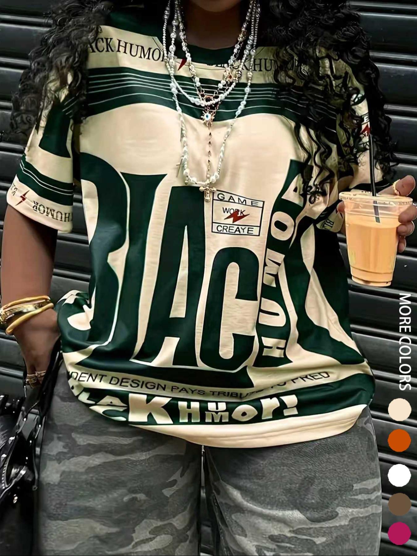 Women's Letter Print Round Neck Fitted Tee, Fashion Casual Crew Neck T-shirt for Daily Holiday Vacation Outdoor Wear, Ladies Clothes for Summer, Top