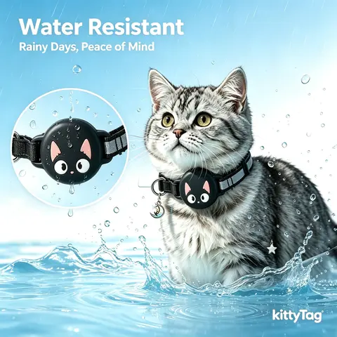 Waterproof Airtag Compatible Cat Collar, Breakaway Cat Airtag Collar with Luminous & Reflective, Lightweight Kitten Collar, Hidden Tracker for iOS