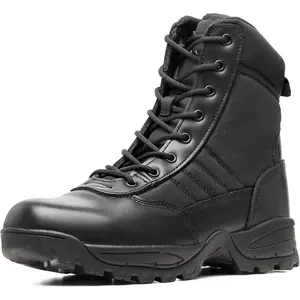 Men's 8 Inch Side Zipper Tactical Military Combat Leather Duty Work Boots for Police Motorcycle
