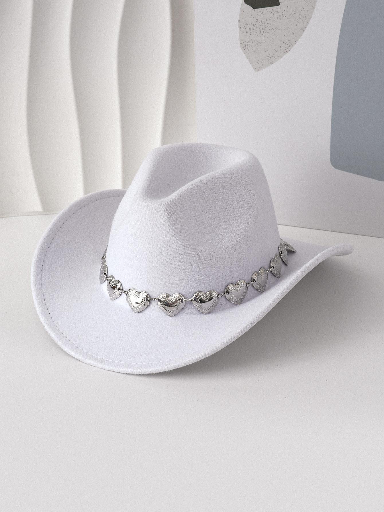 European and American cross-border hollow metal oversized love chain hat chain hip hop punk cowboy hat top hat retro felt hatSpeedy Smarts