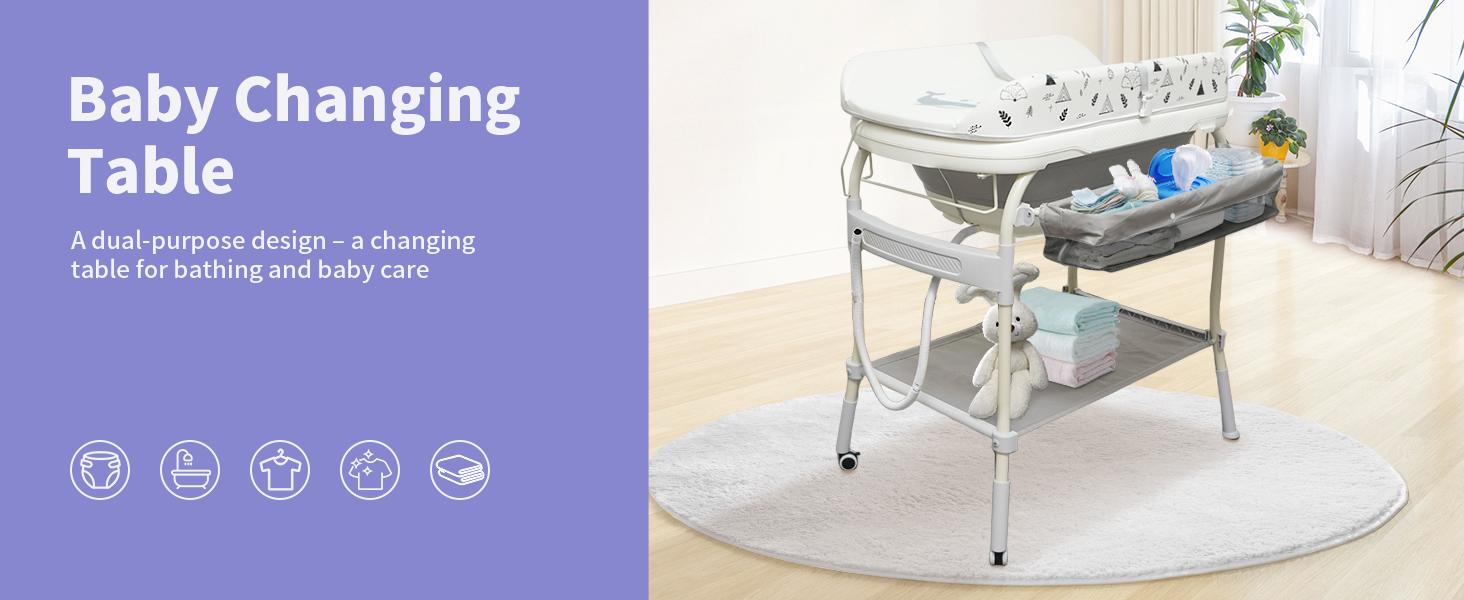 2 In 1 Safety Collapsible Baby Bathtub With Changing Table,Waterproof Diaper Changing Station Portable Travel Cute Care Baby Tub,Adjustable Height Nursery Organizer With Storage Racks For Newborn Infant Toddler Mom 2 In 1 Safety Collapsible Baby Bathtub With Changing Table,Waterproof Diaper Changing Station Portable Travel Cute Care Baby Tub,Adjustable Height Nursery Organizer With Storage Racks For Newborn Infant Toddler Mom