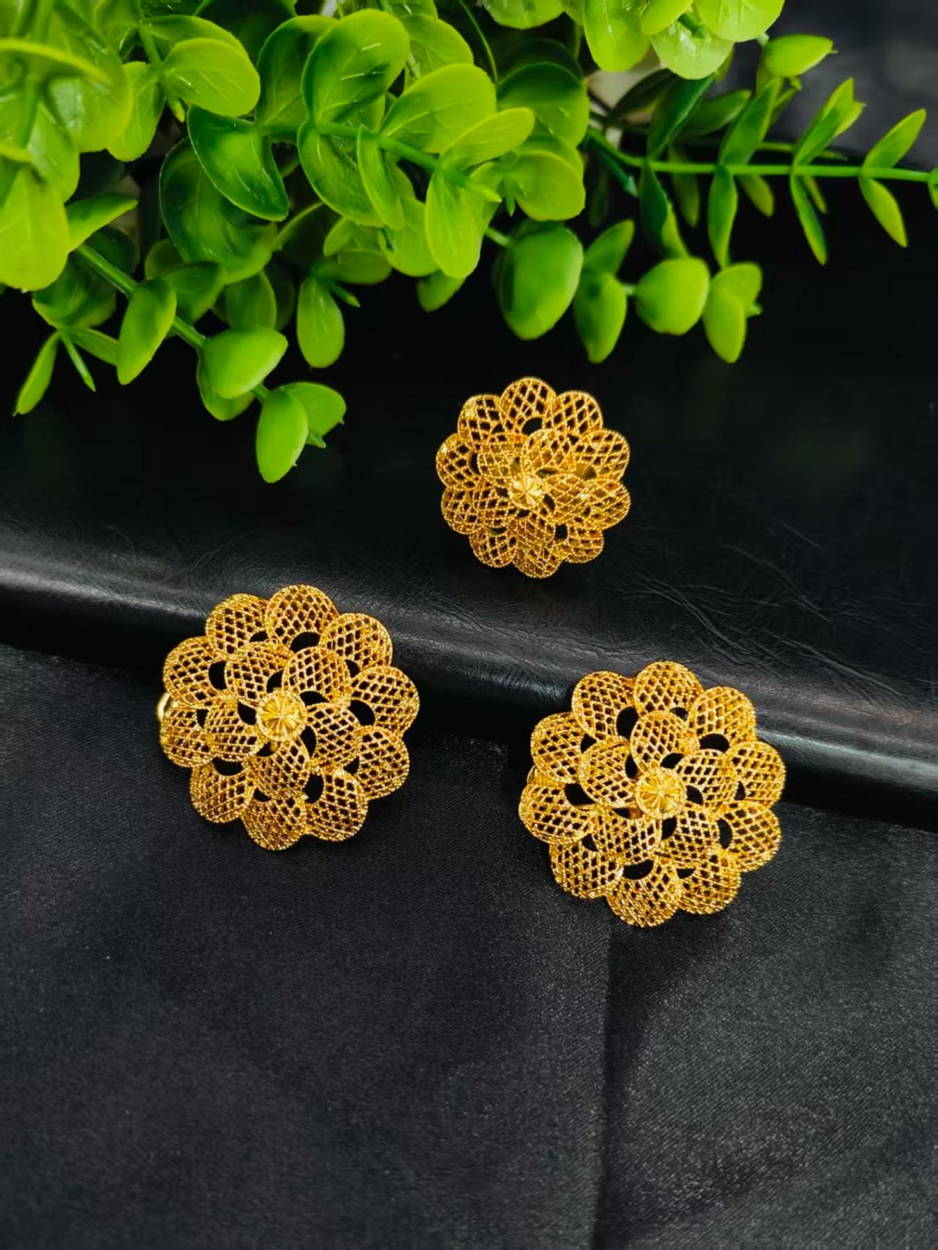 Dubai Jewelry Set, Hollow Floral Design, African Arab Style, Necklace, Bracelet, Ring, Earrings, Women's Daily Accessories, Party Wear, Costume Jewelry Set