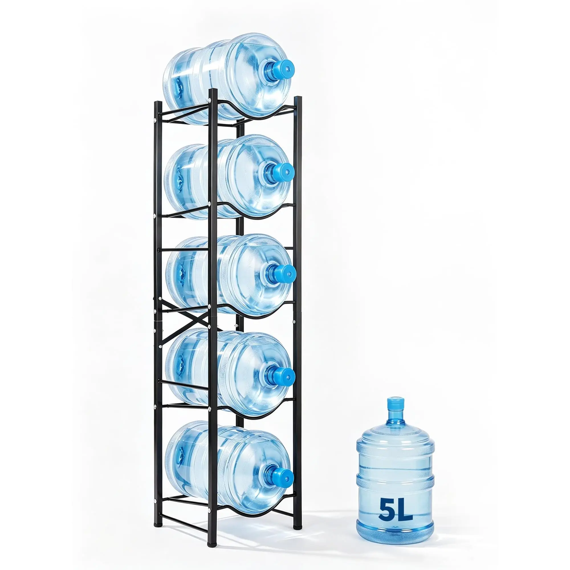 Garvee Heavy-Duty 5 Gallon Water Jug Storage Rack, 5-Tier Single-Row Holder for 5 Bottles - Detachable Steel Shelf with Rubber Feet, Space-Saving Organizer for Kitchen/Office/Garage - Black, Water Jug Holder, 5 Gallon Rack, Heavy Duty Shelf, Utility Rack